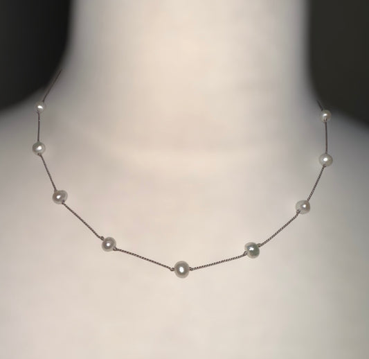 Knotted Pearl Necklace - 5mm on grey